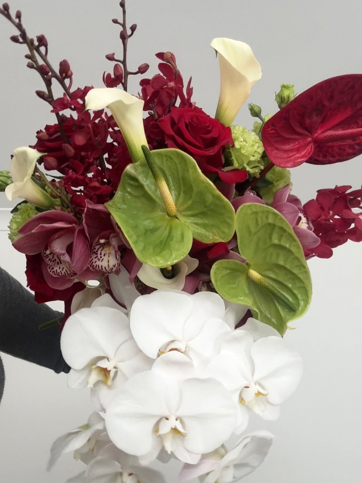 Green, burgundy and white modern bridal bouquet in Melbourne by Abloom