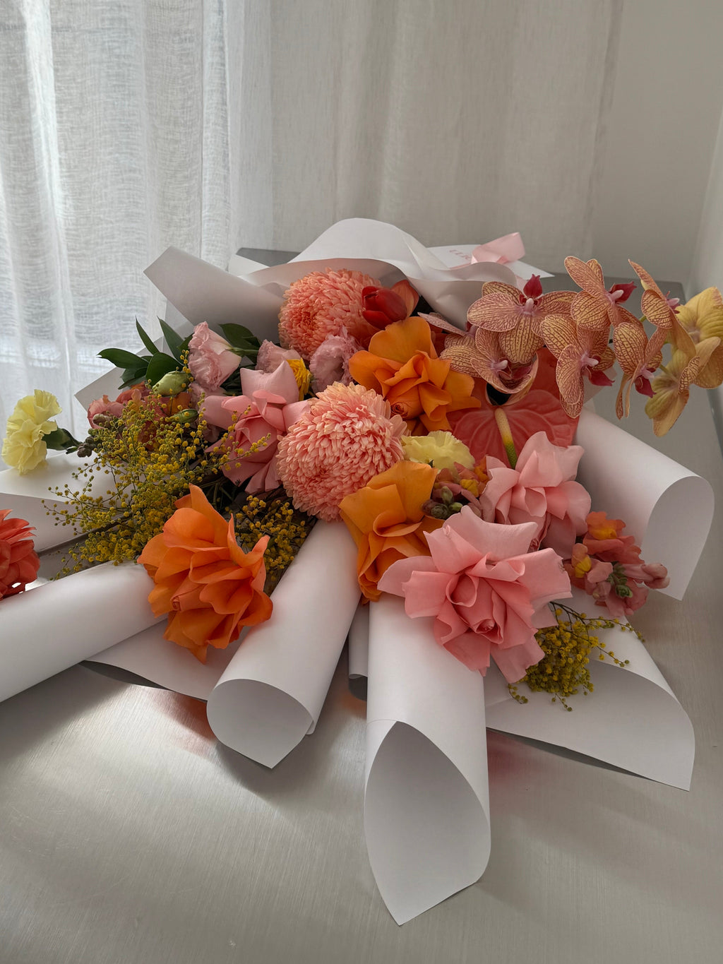 Vibrant citrus sunset flower bouquet Melbourne Abloom