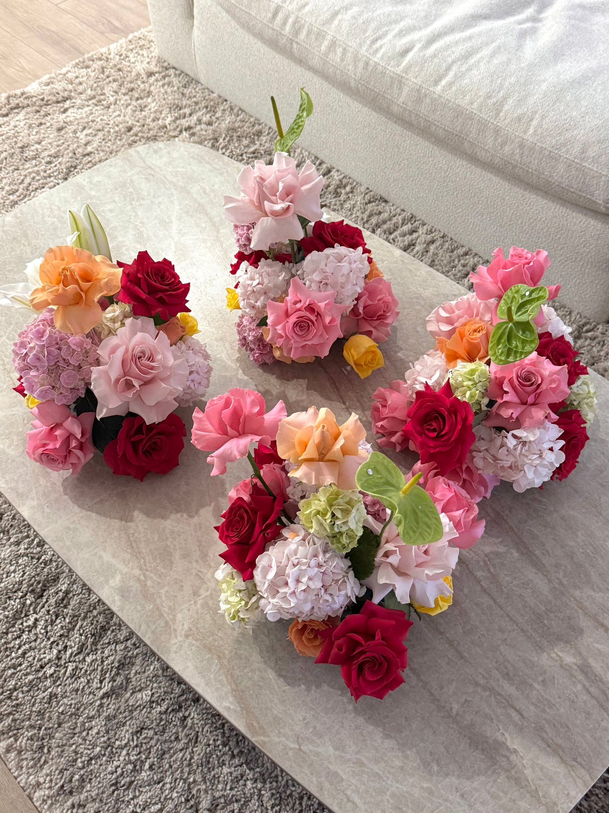 Vibrant and colourful table centrepieces flower clouds created in Melbourne