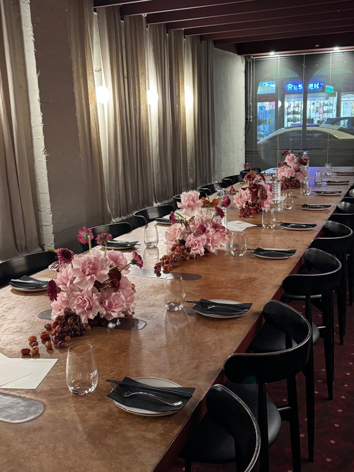 Pink and red Flower Clouds with fruit, event centrepieces by Abloom in Melbourne